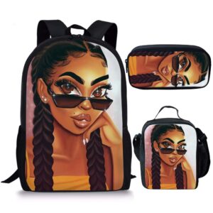 wuhonzs black african girls schoolbags unique high school children kdis backpack bagpack set middle student kids book bag 3 piece