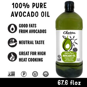 Chosen Foods 100% Pure Avocado Oil, Keto and Paleo Diet Friendly, Kosher Oil for Baking, High-Heat Cooking, Frying, Homemade Sauces, Dressings and Marinades (2 liters)