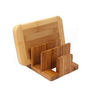 kozy kitchen cutting board organizer natural bamboo kitchen pantry rack cabinet organizer for cutting board, dish, bakeware, plate, pot lid, cook books, book stand holder (bamboo- 3 slots)