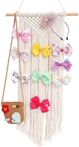 habbi macrame hair bow holder girl clip bow organizer wall hanging decor hanging hair clips hanger for baby girls room