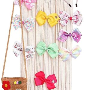 Habbi Macrame Hair Bow Holder Girl Clip Bow Organizer Wall Hanging Decor Hanging Hair Clips Hanger For Baby Girls Room