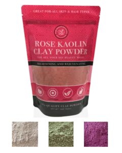 bare essentials living pink clay powder 12 oz, pure rose kaolin clay powder for face masks or for colorant diy beauty products for face, hair, body, soap, bath bombs, makeup, lotion and deodorant