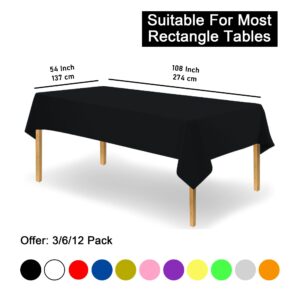 D&Z Black Disposable Plastic Tablecloth for Rectangle Tables - 12 Pack, 54 x 108 inch Table Cloths for Parties, Indoors Outdoors, Events & Weddings, Plastic Table Cover