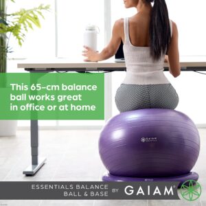 Gaiam Essentials Balance Ball & Base Kit, 65cm Yoga Ball Chair, Exercise Ball with Inflatable Ring Base for Home or Office Desk, Includes Air Pump - Navy