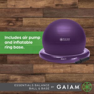 Gaiam Essentials Balance Ball & Base Kit, 65cm Yoga Ball Chair, Exercise Ball with Inflatable Ring Base for Home or Office Desk, Includes Air Pump - Navy