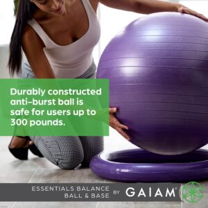 Gaiam Essentials Balance Ball & Base Kit, 65cm Yoga Ball Chair, Exercise Ball with Inflatable Ring Base for Home or Office Desk, Includes Air Pump - Navy