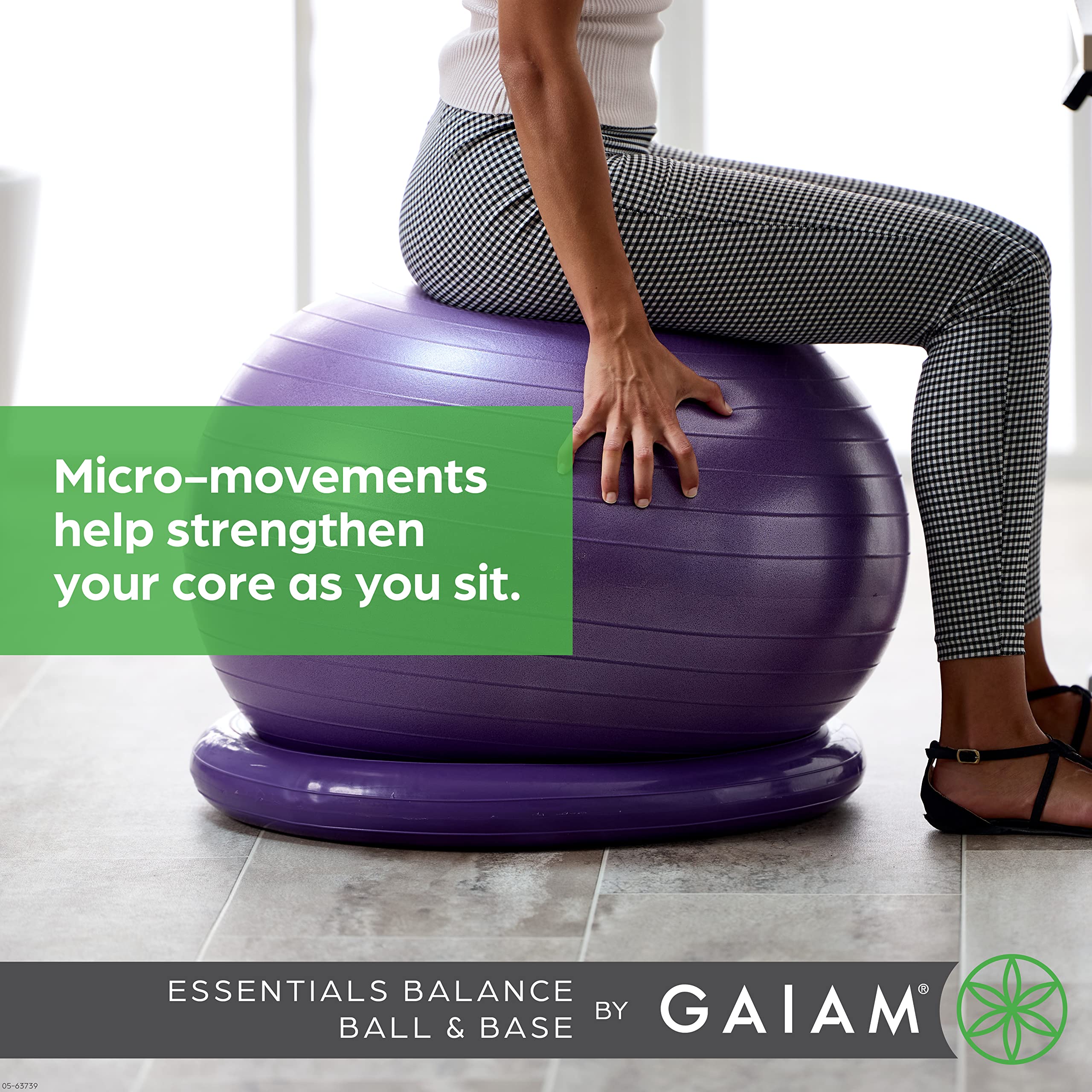 Gaiam Essentials Balance Ball & Base Kit, 65cm Yoga Ball Chair, Exercise Ball with Inflatable Ring Base for Home or Office Desk, Includes Air Pump - Navy