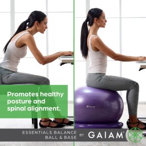 Gaiam Essentials Balance Ball & Base Kit, 65cm Yoga Ball Chair, Exercise Ball with Inflatable Ring Base for Home or Office Desk, Includes Air Pump - Navy