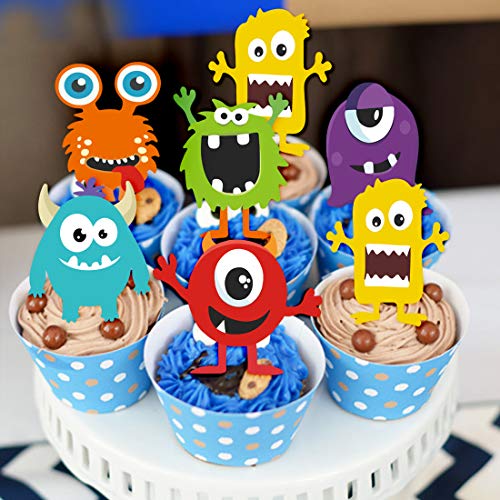 Monster 1st Birthday Decorations Kit - Monster Bash Photo Banner Balloons Cupcake Toppers for Little Monster Party Supplies