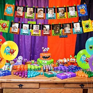 Monster 1st Birthday Decorations Kit - Monster Bash Photo Banner Balloons Cupcake Toppers for Little Monster Party Supplies