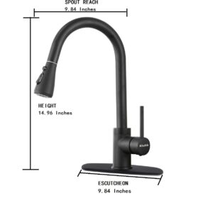 Klabb 8008 Kitchen Faucet Matte Black Single Handle Brass Pull Out Kitchen Faucet with Sprayer with Desk Plate