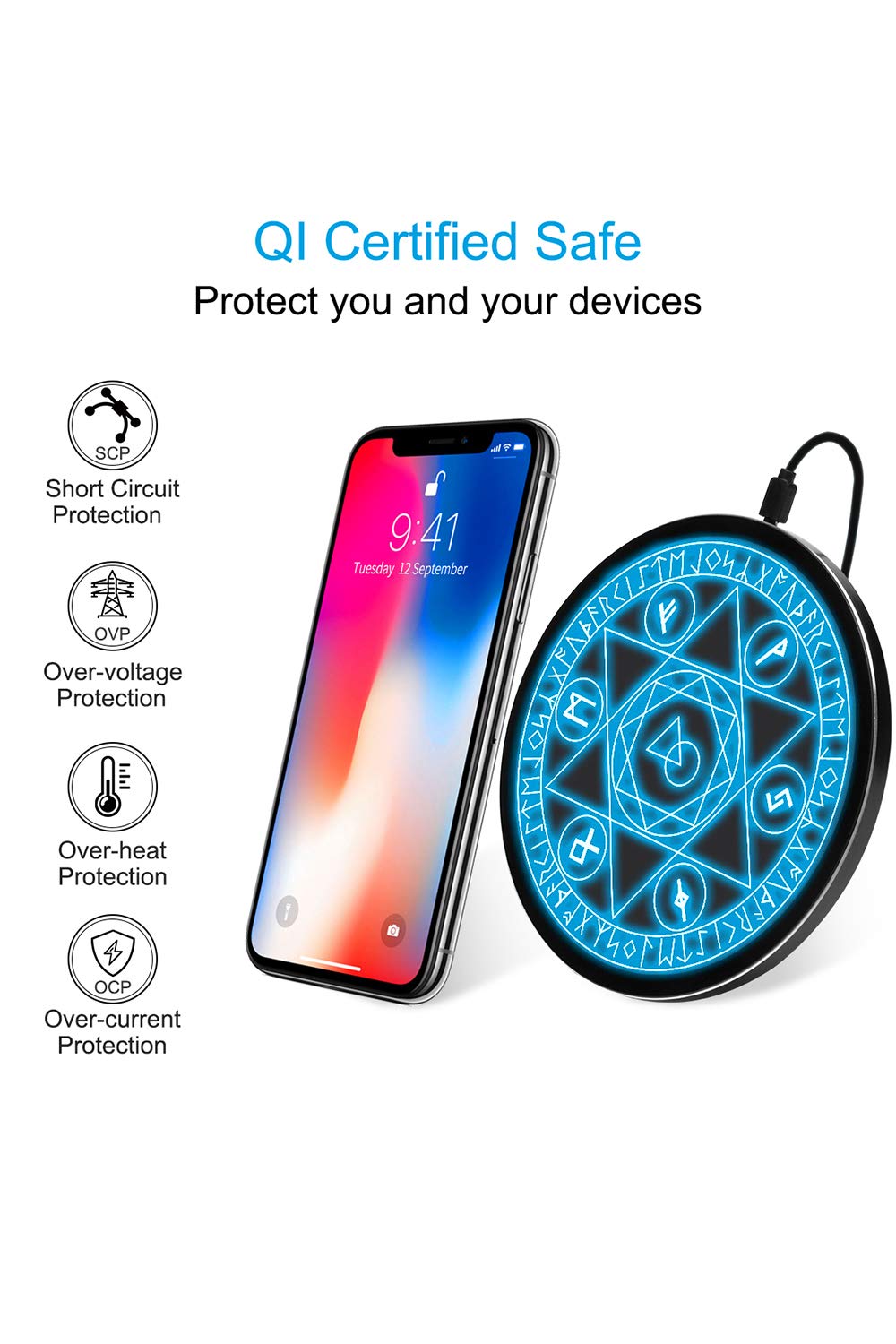 Wireless Charger Magic Qi 15W Wireless Charging Pad,Compatible with iPhone 12 11/11 Pro/11 Pro Max/Xs Max/XR/XS/X/8/8 Plus,Fast Charging S10/S10+/S9/S8/Note 10/10+/9/8 (No AC Adapter)