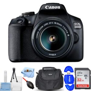 canon eos 2000d / rebel t7 with ef-s 18-55mm iii lens starter bundle with 32gb sd, memory card reader, gadget bag, blower, microfiber cloth and cleaning kit [international version]