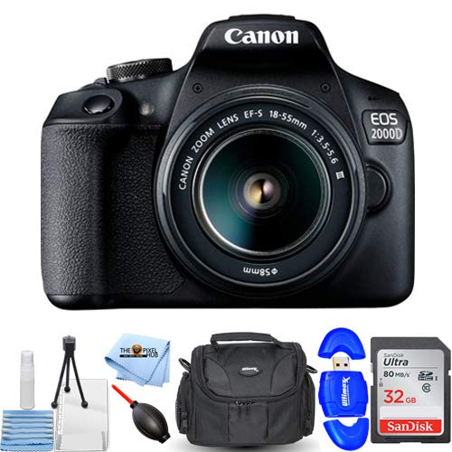 Canon EOS 2000D / Rebel T7 with EF-S 18-55mm III Lens Starter Bundle with 32GB SD, Memory Card Reader, Gadget Bag, Blower, Microfiber Cloth and Cleaning Kit [International Version]