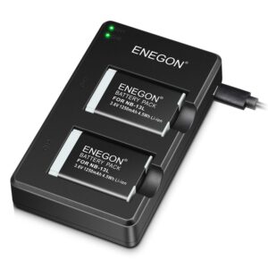 enegon nb-13l replacement lithium battery pack(2 packs) and dual usb charger for canon powershot g5x,g7x, g7x mark ii,iii,sx720 hs, sx730 hs, sx740 hs, sx620 hs, g1x mark iii,g9x, g9x mark ii cameras