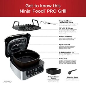 Ninja Foodi Pro 5-in-1 Indoor Integrated Smart Probe, 4-Quart Air Fryer, Roast, Bake, Dehydrate, an Cyclonic Grilling Technology, with 4 Steaks Capacity, Stainless