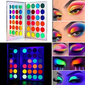 DE'LANCI Neon Eyeshadow Palette Glow in the Dark, Aurora Glow Eyeshadow Pallets Stage, Halloween Christmas Makeup Kit UV Blacklight Matte and Glitter Fluorescent Eye Shadows Highly Pigment