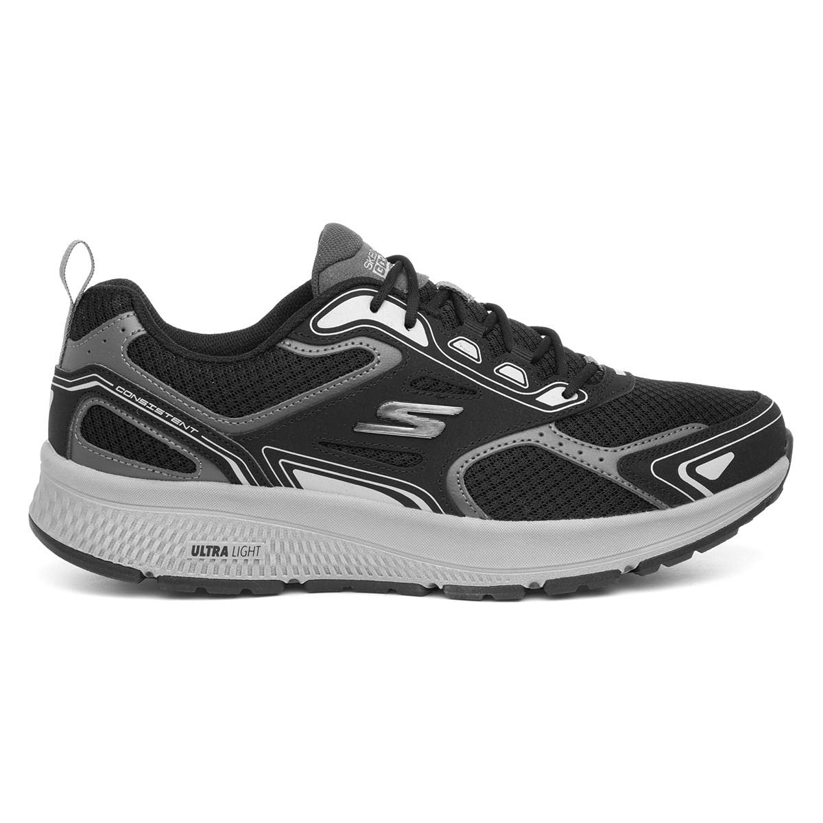 Skechers mens Go Run Consistent - Performance Running & Walking Shoe Sneaker, Black/Grey, 9.5 US