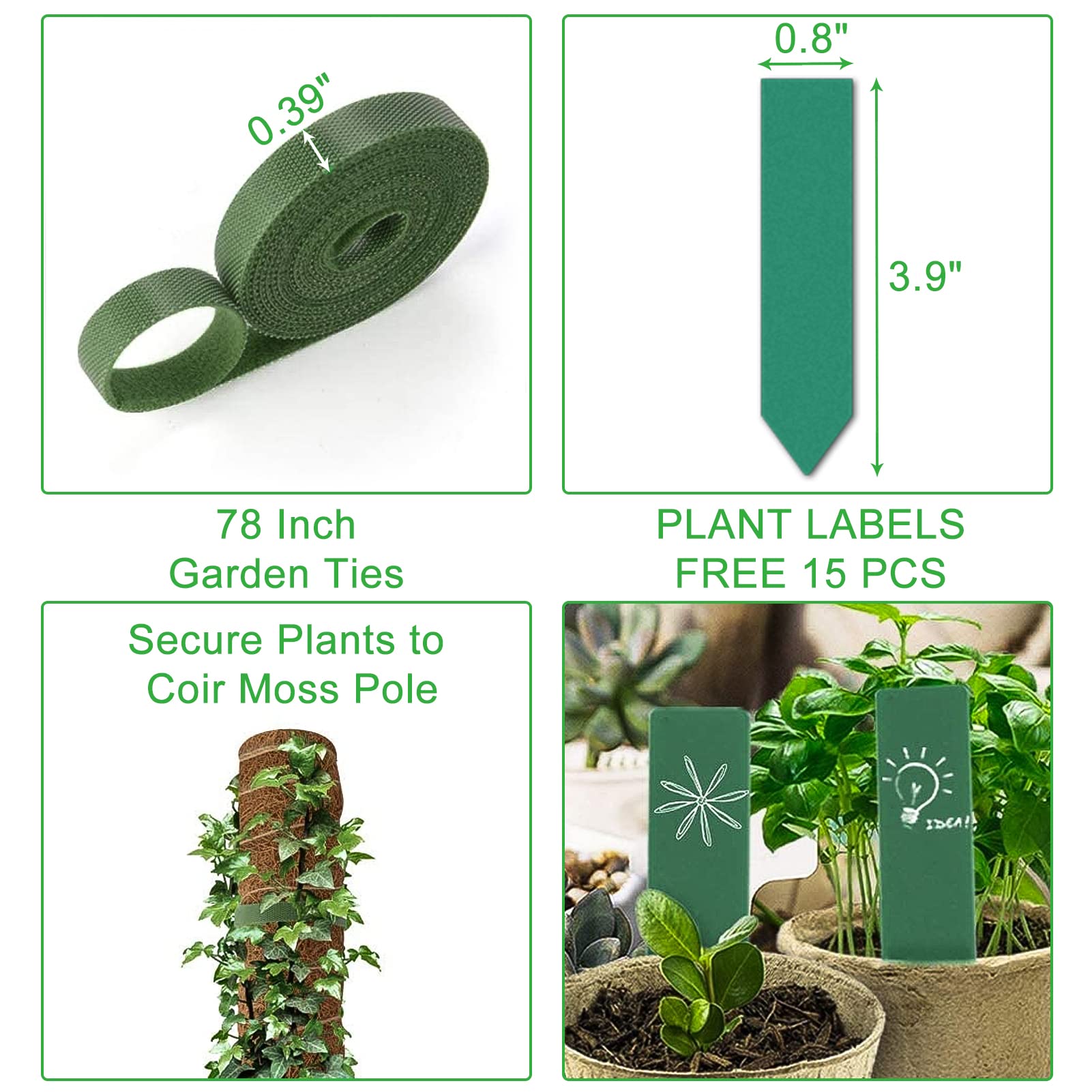 GROWNEER 24 Inch Moss Pole, 2 Pcs 15 Inch Stackable Totem Pole Plant Support, Moss Sticks for Indoor Plants with 15pcs Labels and 78in Garden Ties, Monstera Plant Stake for Climbing Plants Snake Plant
