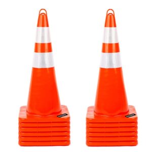 battife 12pack traffic safety cones 28 inches with reflective collars, pvc orange construction cone for traffic control, driveway road parking