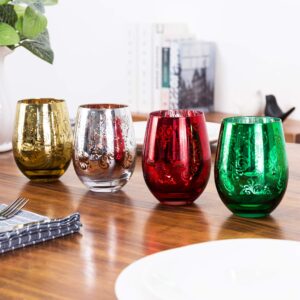 MyGift Assorted Christmas Themed Stemless Wine Glasses, Set of 4