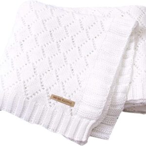 mimixiong Toddler Blankets Knitted Cellular Baby Blankets for Boys and Girls Size 40 x30 Inch White