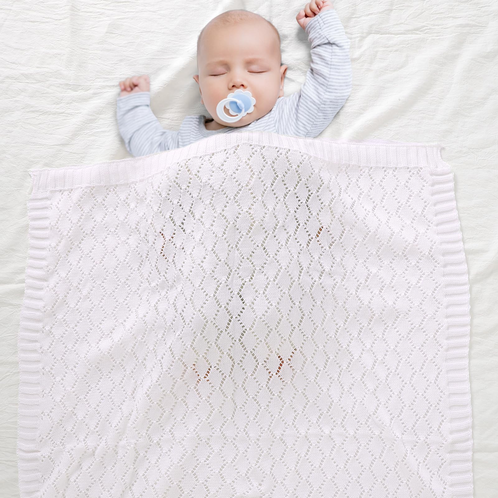 mimixiong Toddler Blankets Knitted Cellular Baby Blankets for Boys and Girls Size 40 x30 Inch White