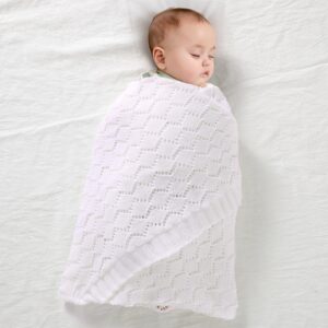 mimixiong Toddler Blankets Knitted Cellular Baby Blankets for Boys and Girls Size 40 x30 Inch White