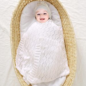 mimixiong Toddler Blankets Knitted Cellular Baby Blankets for Boys and Girls Size 40 x30 Inch White