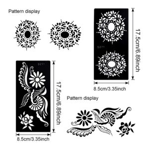 Konsait 10Sheets Large Temporary Tattoo Stencils, Reusable Henna Tattoo Sticker Template Feather Butterfly Mandala Flower Jewelry Face Body Art Glitter Tattoo Stencil Kit for Adults Women Girls