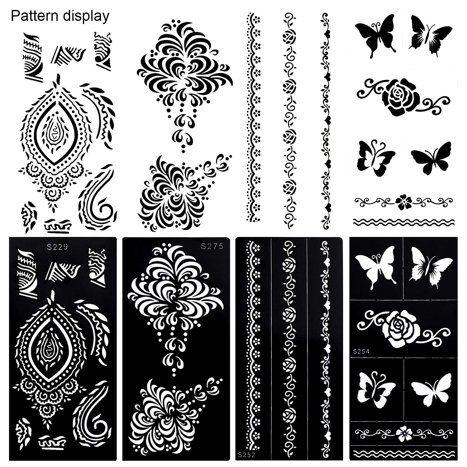 Konsait 10Sheets Large Temporary Tattoo Stencils, Reusable Henna Tattoo Sticker Template Feather Butterfly Mandala Flower Jewelry Face Body Art Glitter Tattoo Stencil Kit for Adults Women Girls