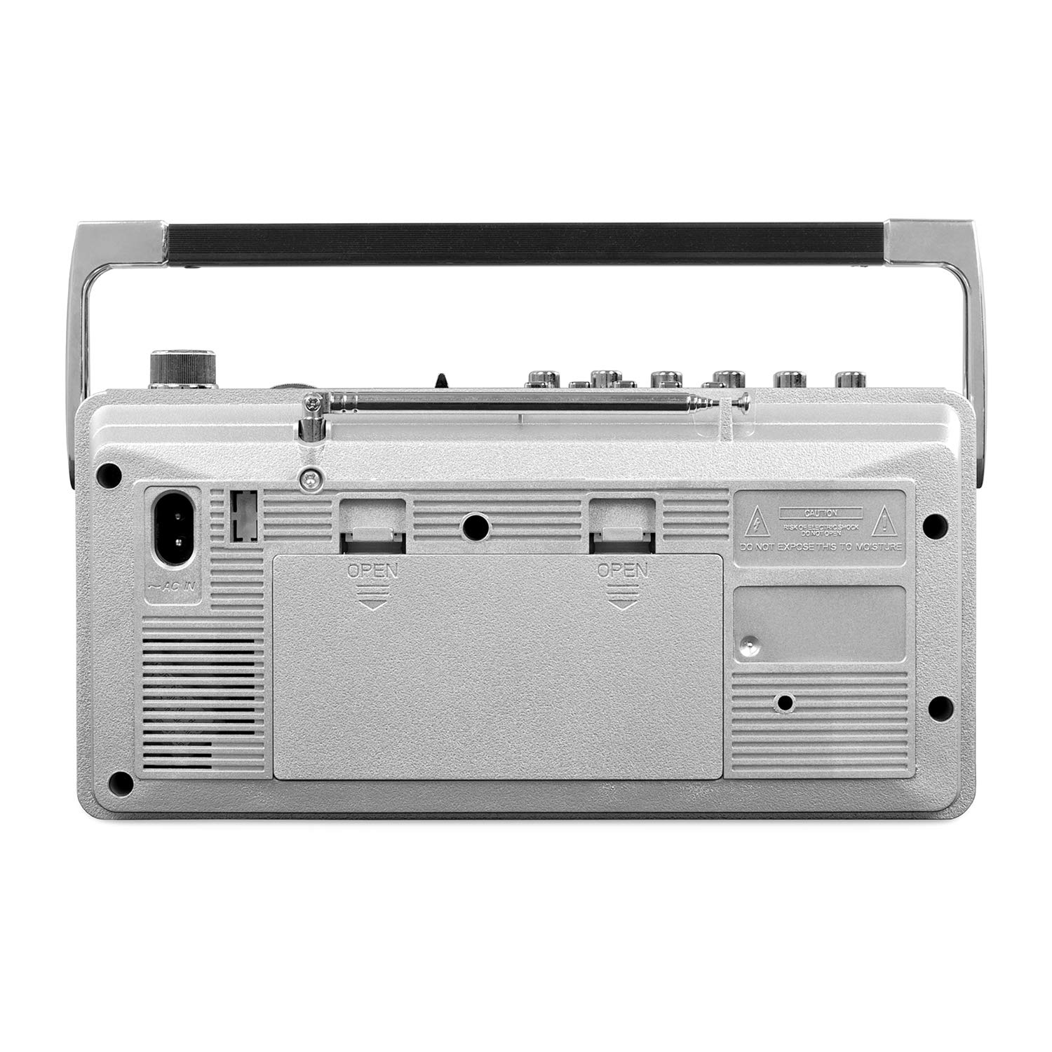 Victrola VBB-25-SLV Mini Bluetooth Boombox with Cassette Player, Recorder and Am/FM Radio, Silver