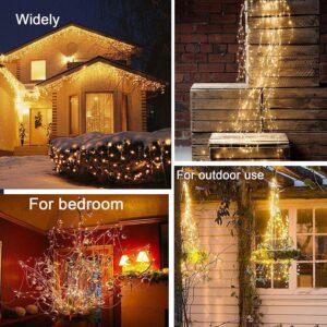 VOOKRY 10 Strands 200 LEDs Hanging Twinkle Fairy Lights Battery Operated with Remote, Waterproof Waterfall Vine String Lights Silver Wire Branch Lights with Timer for Outdoor DIY Watering Can Lights