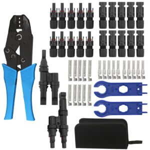 homend solar panel tools kit assembly including 10 pairs female and male connectors, 2 pieces spanner, y branch connector and solar crimping tool