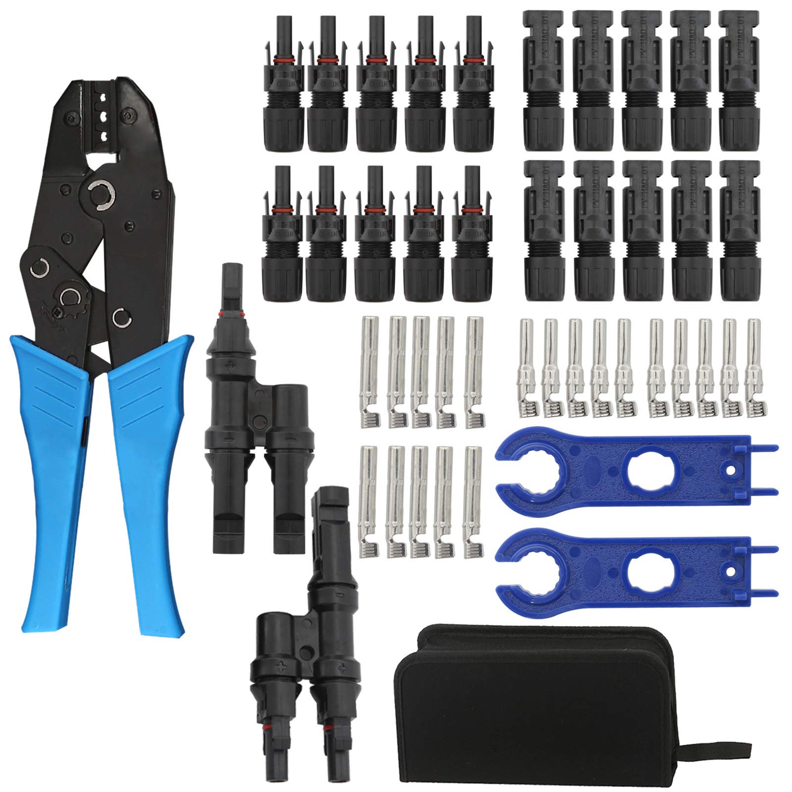 Homend Solar Panel Tools Kit Assembly Including 10 Pairs Female and Male Connectors, 2 Pieces Spanner, Y Branch Connector and Solar Crimping Tool