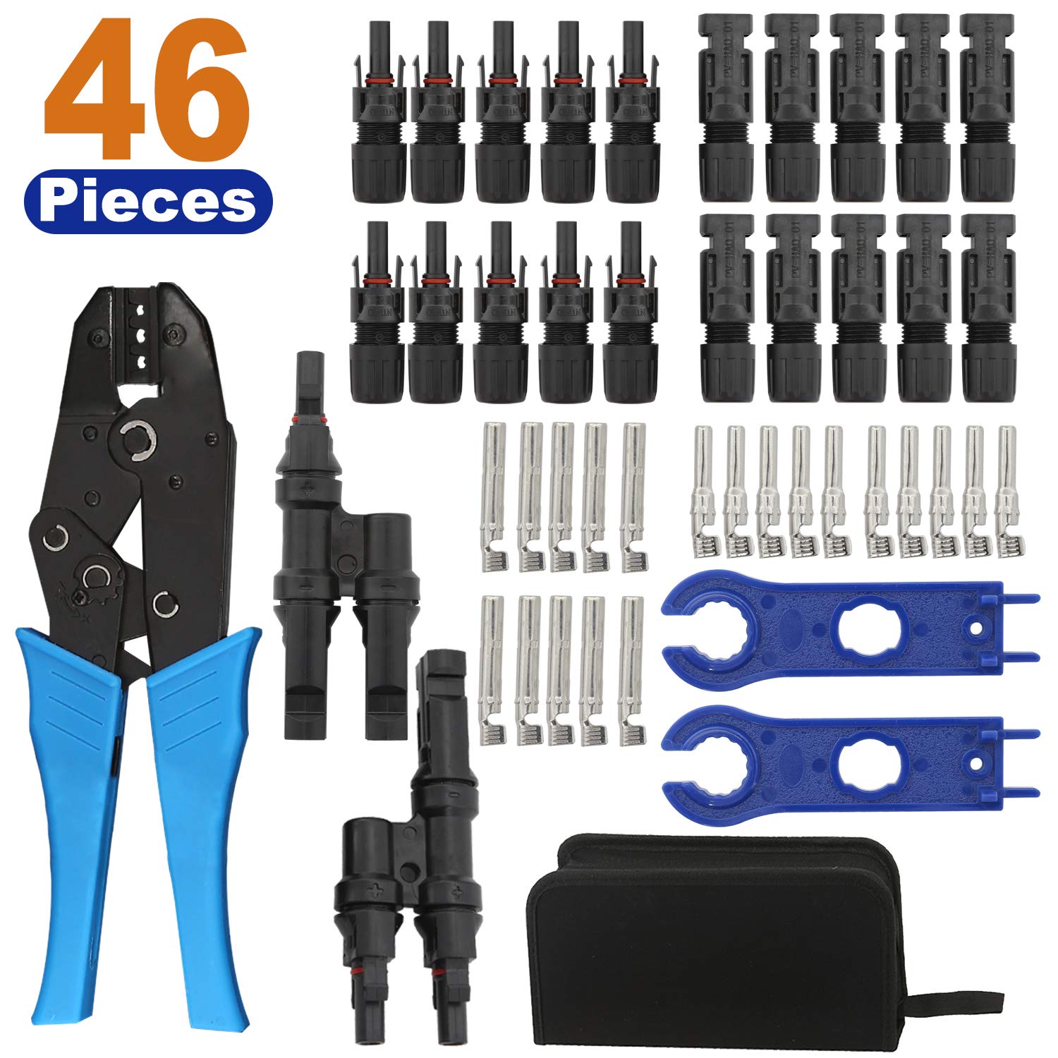 Homend Solar Panel Tools Kit Assembly Including 10 Pairs Female and Male Connectors, 2 Pieces Spanner, Y Branch Connector and Solar Crimping Tool