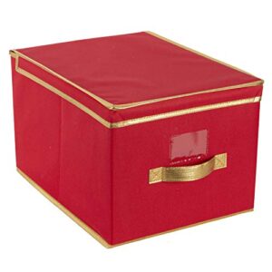 simplify holiday jumbo storage box | christmas décor organizer | good for seasonal items | closet storage | collapsible | lidded | red