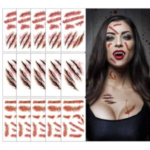 halloween scar scab,15 sheets waterproof temporary tattoos sticker for masquerade, prank makeup props,party costume