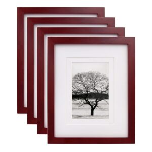egofine 8x10 picture frames 4 pack - wood frames covered by plexiglass for pictures 4x6 or 5x7 with mat or 8x10 without mat, photo frames for table top and wall display, cherry red