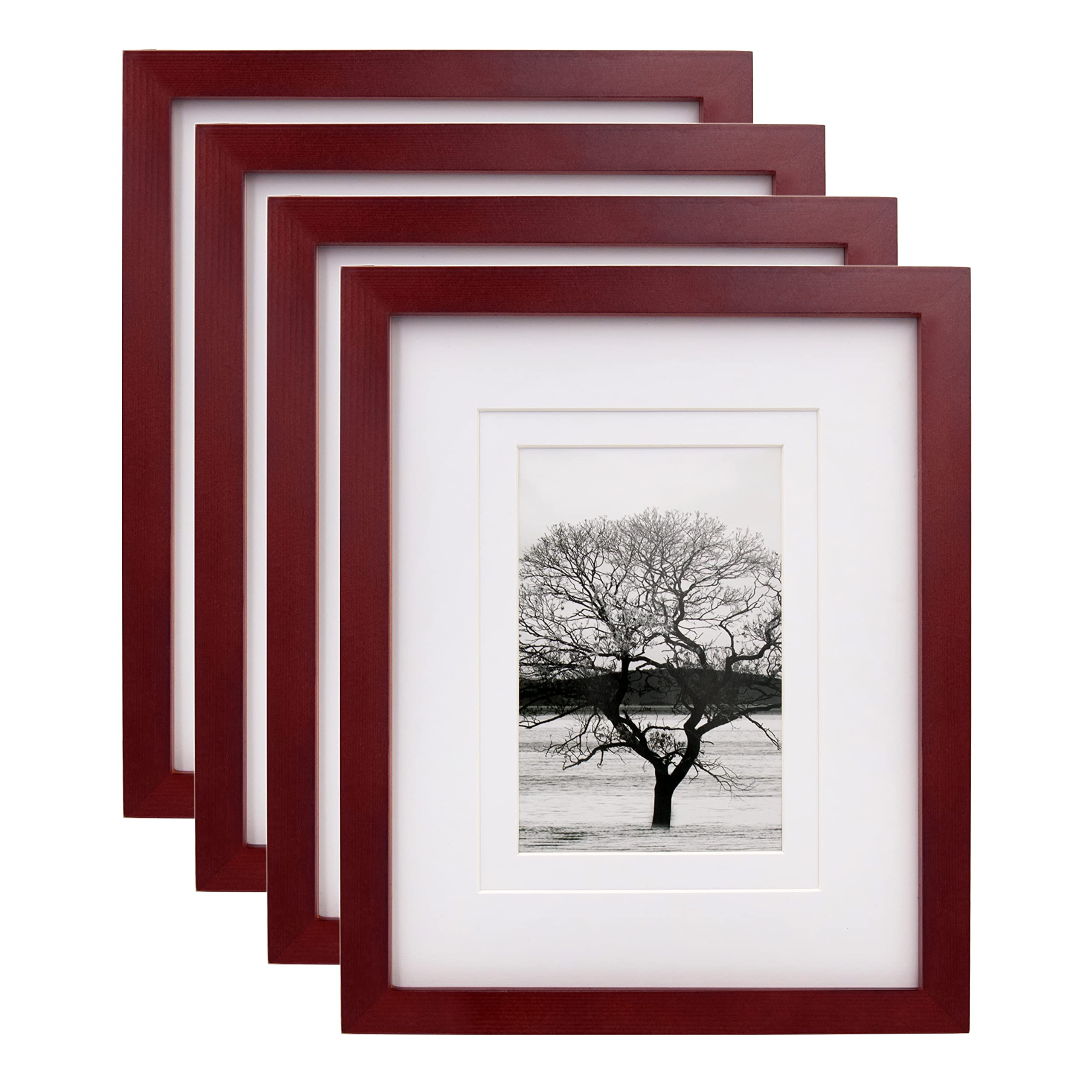 Egofine 8x10 Picture Frames 4 Pack - Wood Frames Covered by Plexiglass for Pictures 4x6 or 5x7 with Mat or 8x10 Without Mat, Photo Frames for Table Top and Wall Display, Cherry Red