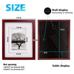 Egofine 8x10 Picture Frames 4 Pack - Wood Frames Covered by Plexiglass for Pictures 4x6 or 5x7 with Mat or 8x10 Without Mat, Photo Frames for Table Top and Wall Display, Cherry Red