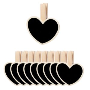 uxcell 10pcs Mini Chalkboards Signs with Wooden Clip Wood Heart Design Chalkboard Tag for Weddings Birthday Party Message Board Signs Table Number Reminder Price Tag