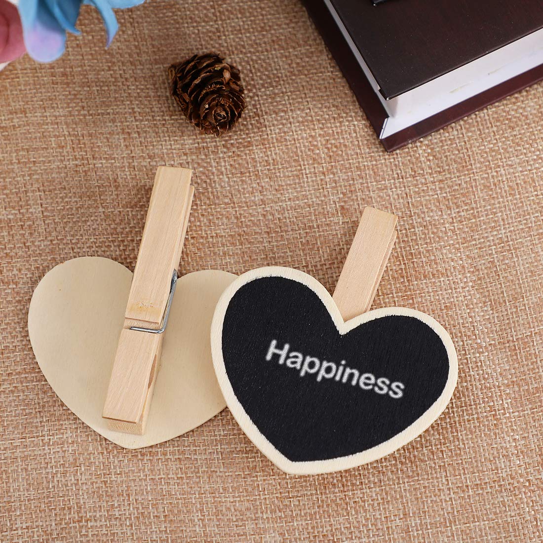 uxcell 10pcs Mini Chalkboards Signs with Wooden Clip Wood Heart Design Chalkboard Tag for Weddings Birthday Party Message Board Signs Table Number Reminder Price Tag