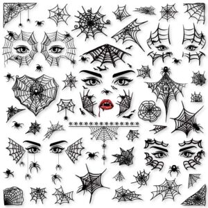konsait 65pcs halloween spider face tattoos spider web spider net temporary tattoos - face shoulder arm back tattoos stickers-halloween costume apparel cosplay accessories party favor supplies