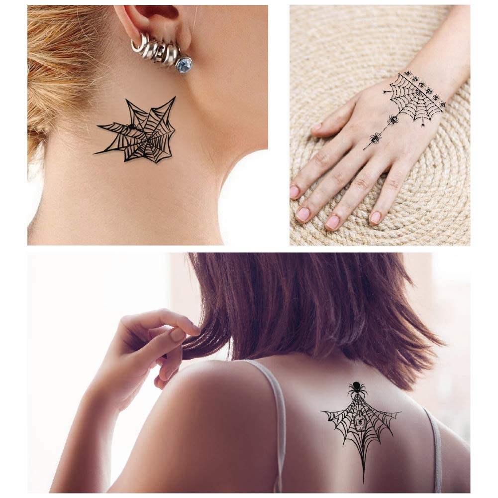 Konsait 65PCS Halloween Spider Face Tattoos Spider Web Spider Net Temporary Tattoos - Face Shoulder Arm Back Tattoos Stickers-Halloween Costume Apparel Cosplay Accessories Party Favor Supplies