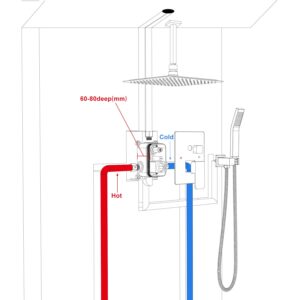 SunCleanse Rainfall Shower System Brushed Nickel Ceiling Mounted Shower System Combo Set with High Pressure 12 Inches Square Rain Shower Head Handheld and Shower Faucet Rough-in Mixer Valve and Trim