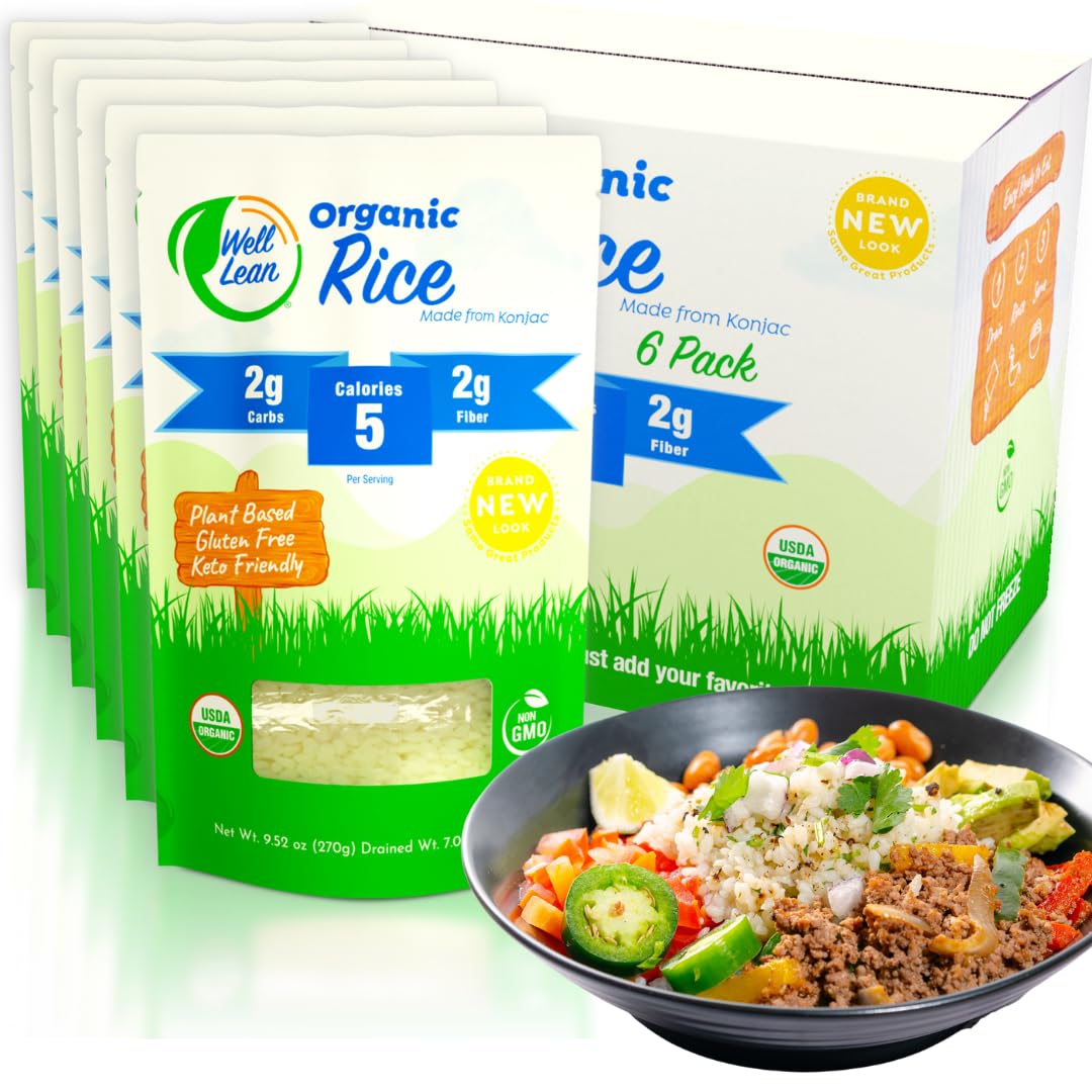 Well Lean Konjac Rice Keto Pasta - Low Carb Keto Rice Plant Based 100% - USDA Organic Premium Konjac Shirataki Rice - Low Carb Rice - Keto Rice Carb Free, No Carb Rice Alternative, 6 Pack, 12 Servings