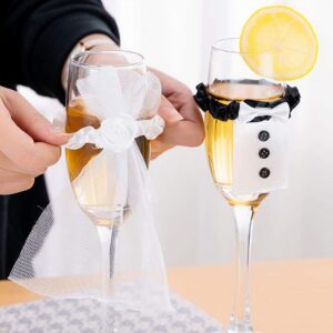 Wedding Wine Bottle Cover Bride Groom Wedding Champagne Glass Cover Decoration Wedding Dress Table Decor Set of 2