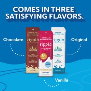 Ripple Non-Dairy Milk, Vanilla | Vegan Milk With 8g Pea Protein | Shelf Stable Single Serve Cartons | On-The-Go | Non-GMO, Plant Based, Gluten Free | 8 oz (Pack of 12)