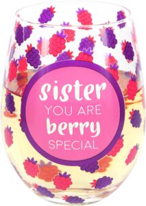 pavilion gift company 18oz sister you are berry special-raspberry stemless wine glass, pink